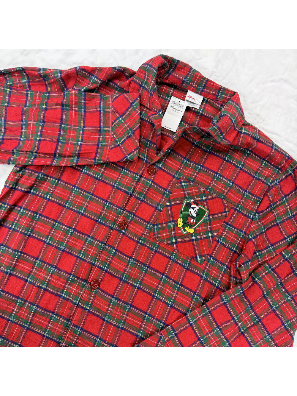 Disney Store Mickey Mouse Christmas Plaid Flannel Pajama Top M NWT LS1569